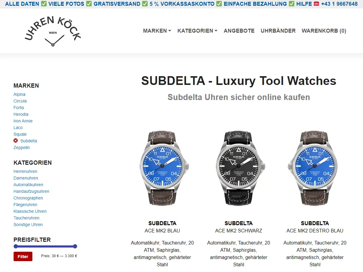 Abbildung Webshop www.uhren-koeck.at